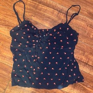 Brandy melville navy blue floral red tank top tie front sweetheart neckline crop